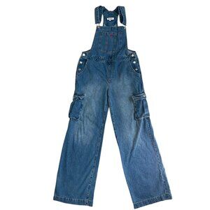 Vintage Juicy Couture Y2K Denim Overalls Pink J Logo Cargo Pockets Size S